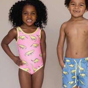 Taylor Joelle Rosie Beachwear Yellow Pink Girls Dinosaur Swimsuit